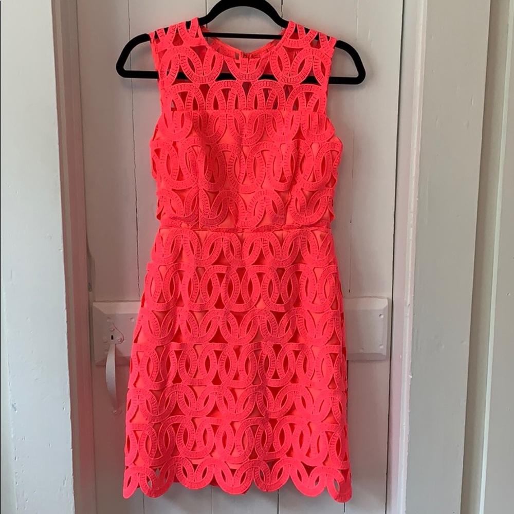 Milly Pink Sienna Lace Detail Shift Dress